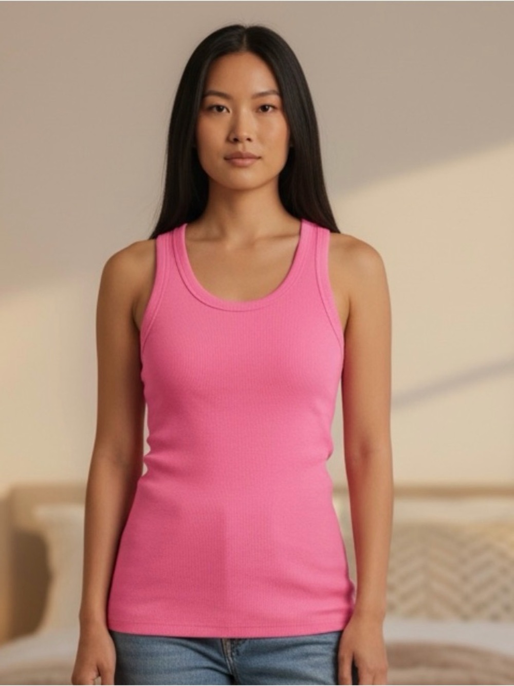 a new day Pink Ribbed Scoop Tank XS